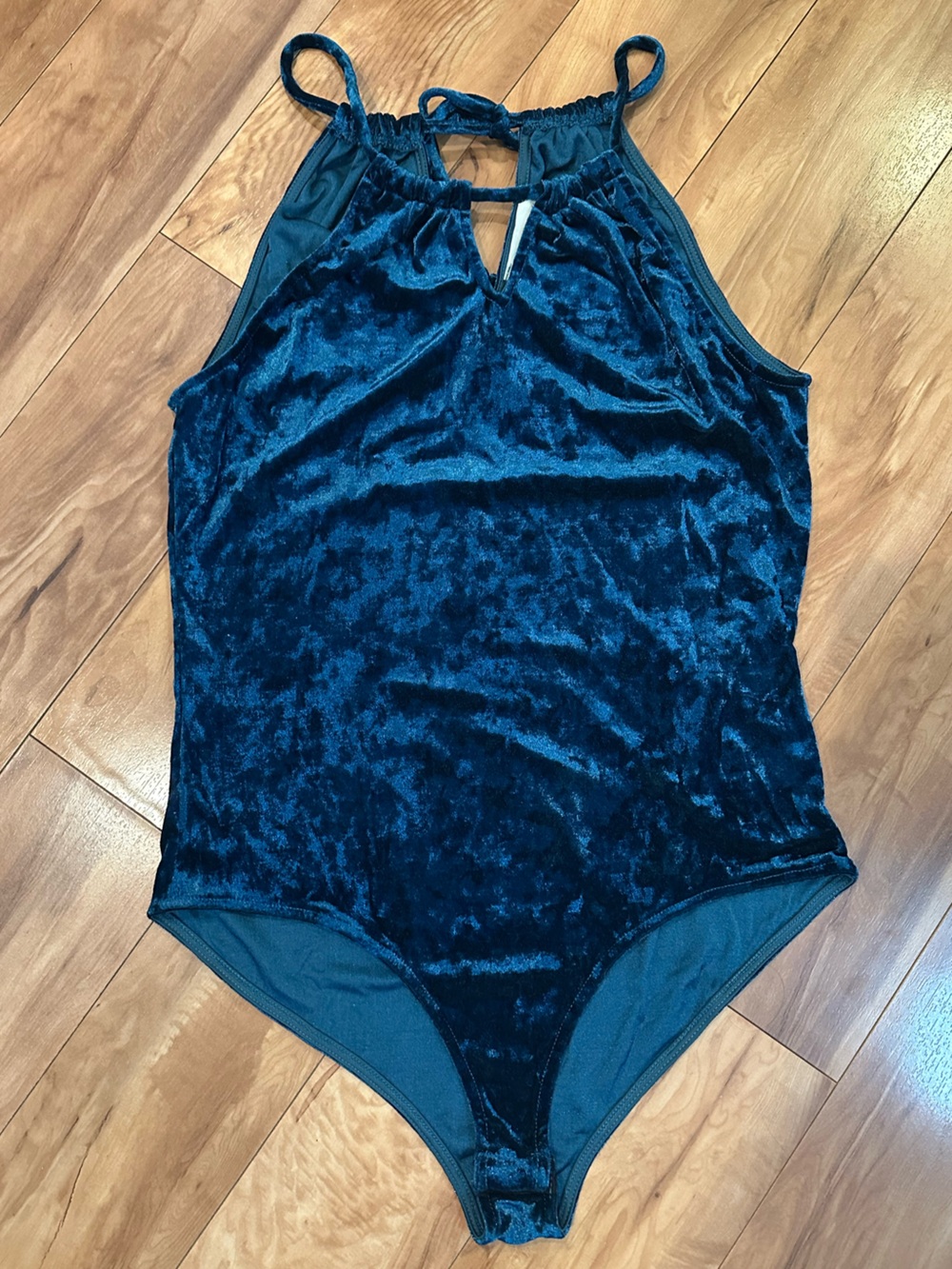 Sadie & Sage Teal Crushed Velvet Cutout Strappy Bodysuit Festival Boho size M